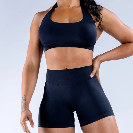 High Elasticity Ultra-fine Matte Nylon Suspender Seamless Sports Underwear Shorts Set With Beautiful Back