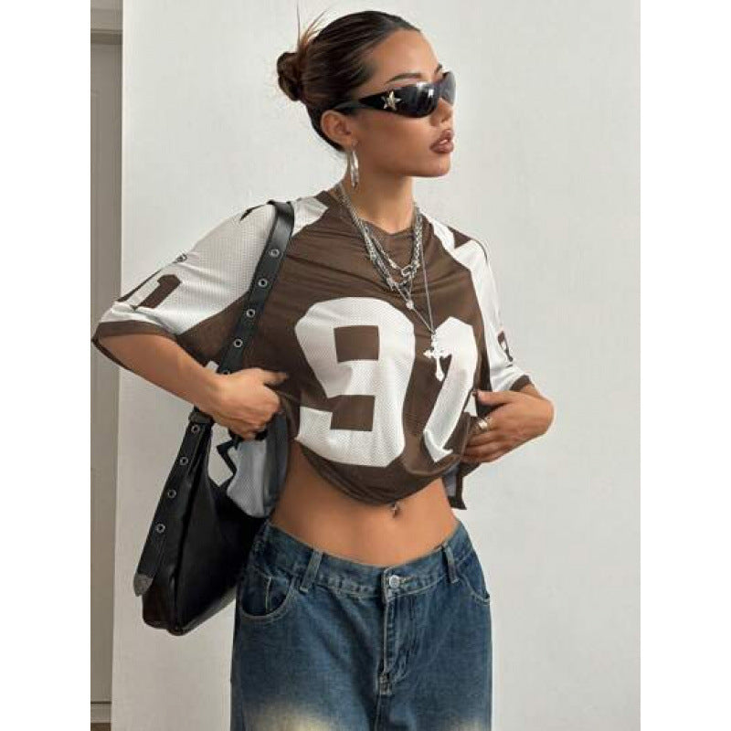 Sports Style Printed Contrast Color Mesh Short-sleeved T-shirt Jersey