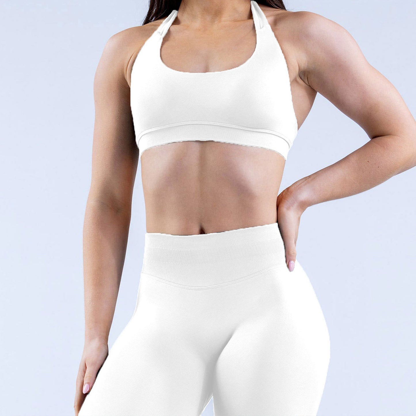 High Elasticity Ultra-fine Matte Nylon Suspender Seamless Sports Underwear Shorts Set With Beautiful Back